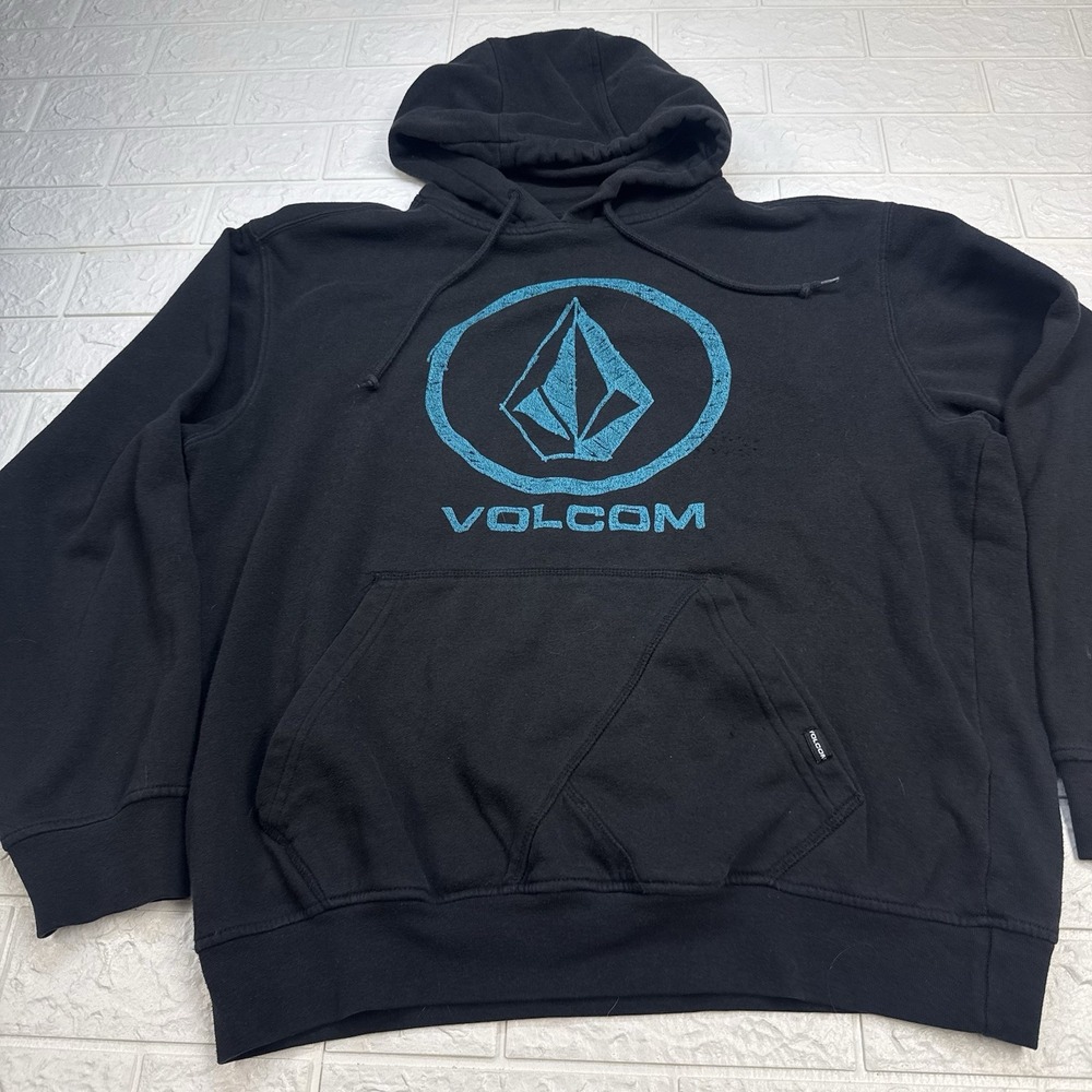 Volcom Black Pullover Hoodie Mens Medium Large Logo Graphic Sweatshirt